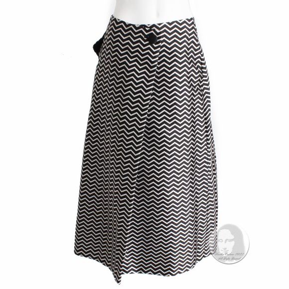 Geoffrey Beene Skirt Black Silver Op Art Stripe Zig Zag Print Satin Vintage 90s - Picture 1 of 8